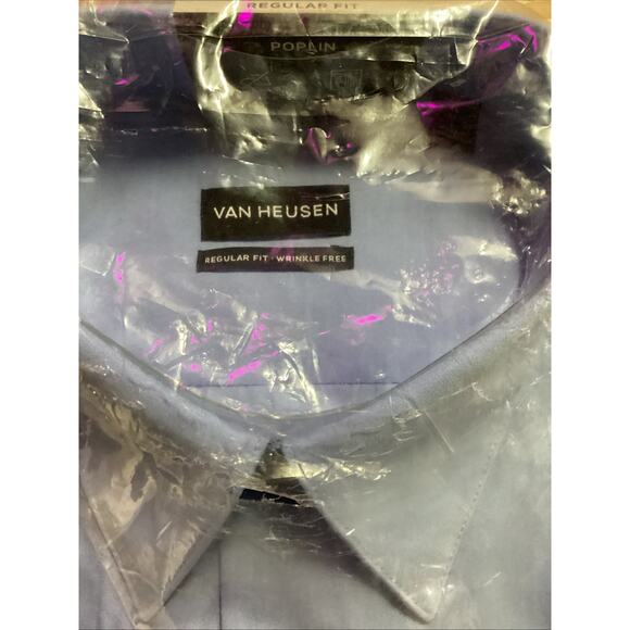 Van Heusen Wrinkle Free Poplin Wrinkle Free Button Up Size Large 34/35 Blue - Picture 3 of 7